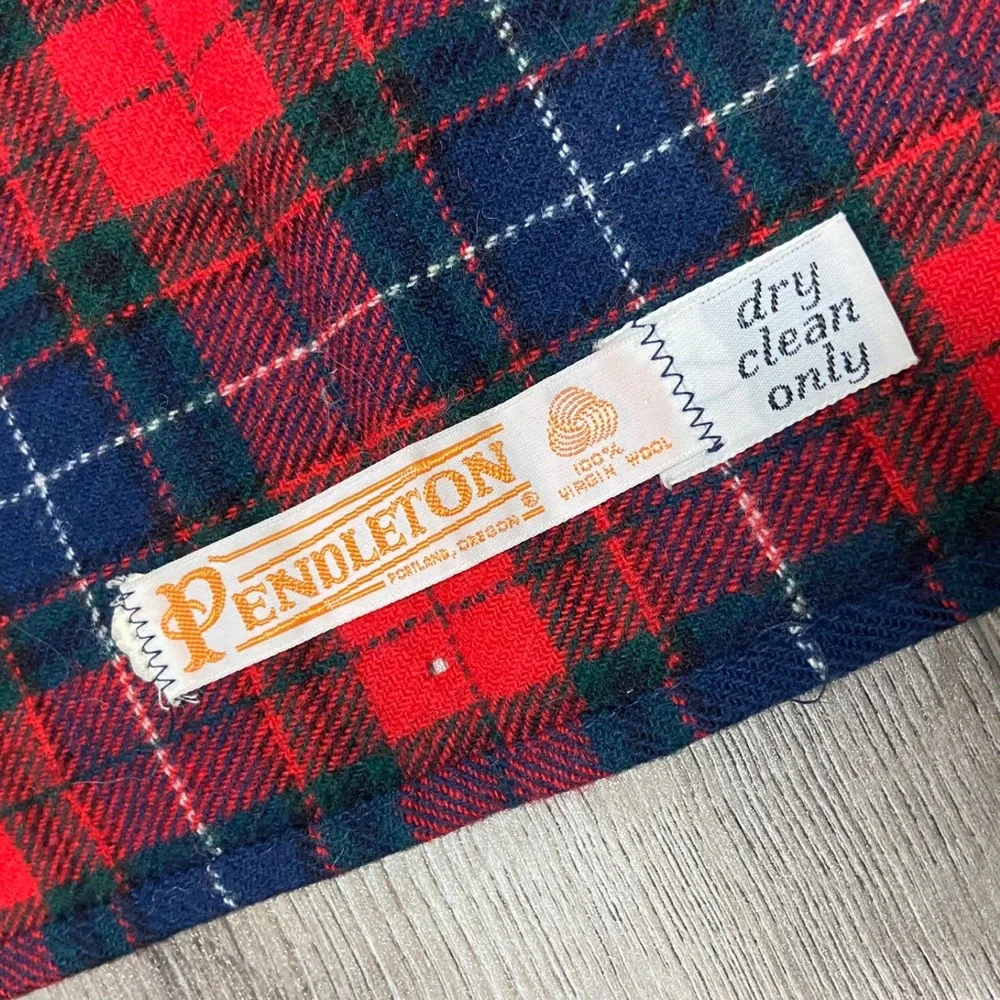 Vintage Pendleton Tartan Plaid Wool Scarf 1970s Made in USA Red and Blue